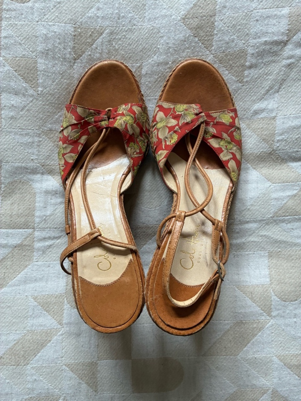 Cole Haan Alberta Fabric Floral Daffodil Print Wedge Sandal